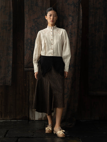 SOARIN WORLD（Neo-Oriental Heritage）Vintage Neo-Chinese Asymmetric Cut Silk-Blend Skirt N-DCZ242TQ09