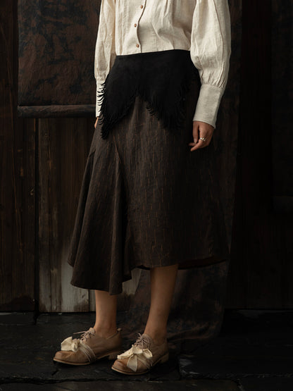 SOARIN WORLD（Neo-Oriental Heritage）Vintage Neo-Chinese Asymmetric Cut Silk-Blend Skirt N-DCZ242TQ09