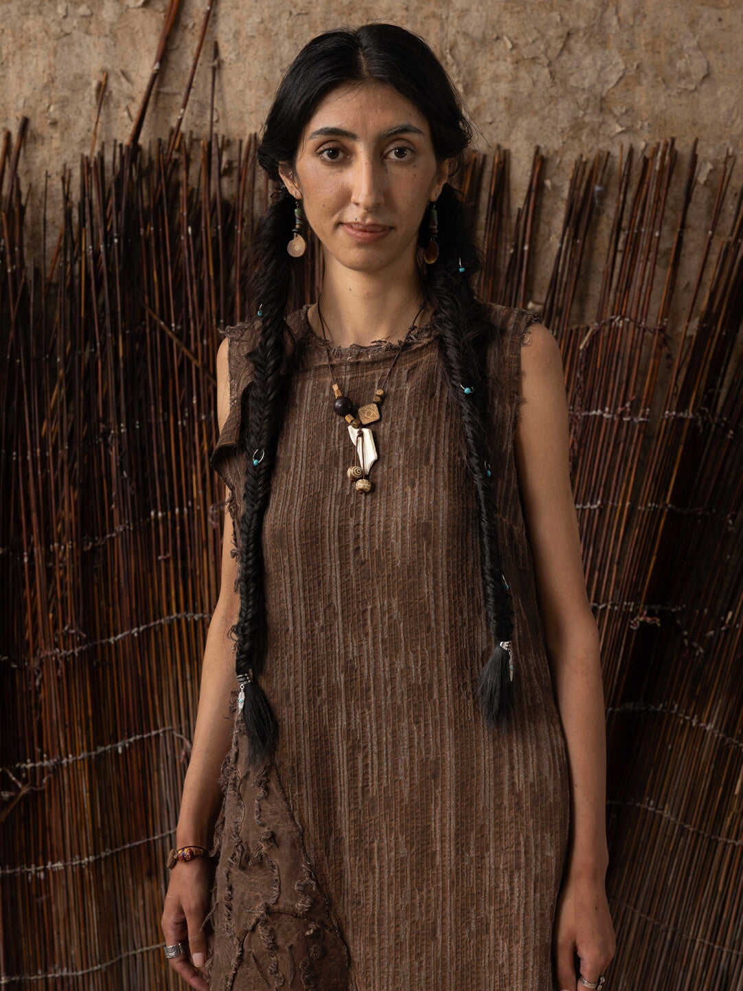 SOARIN WORLD Neo-Oriental Heritage A-line Cotton-Linen Blend Skirt N-DCZ242TQ11棕