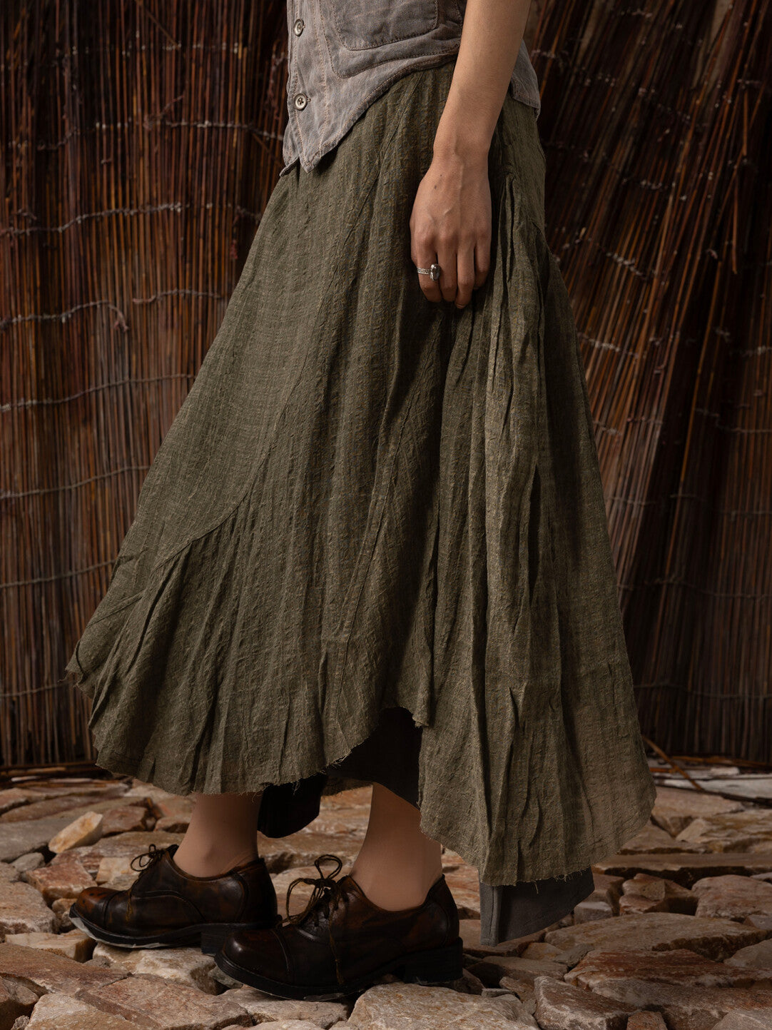 SOARIN WORLD Neo-Oriental Heritage Asymmetrical Silhouette Cotton Blend Skirt N-DCZ242TQ12