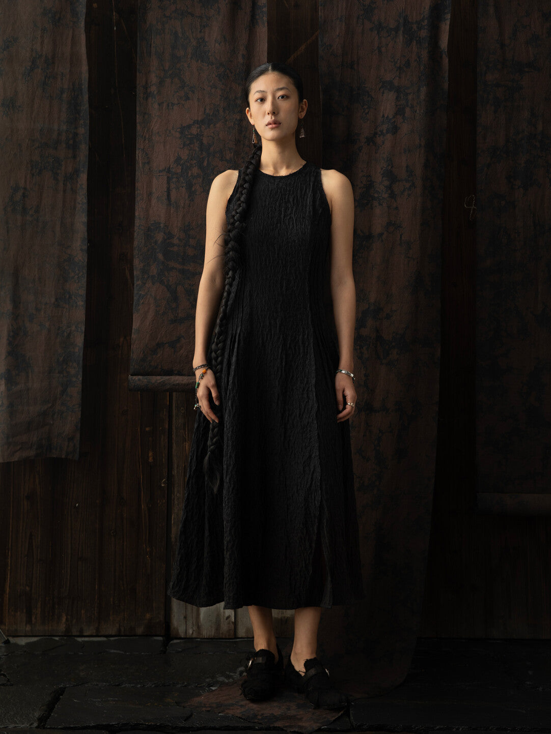SOARIN WORLD Neo-Oriental Heritage Crinkle Texture A-line Sleeveless Dress N-DCZ242TQ13