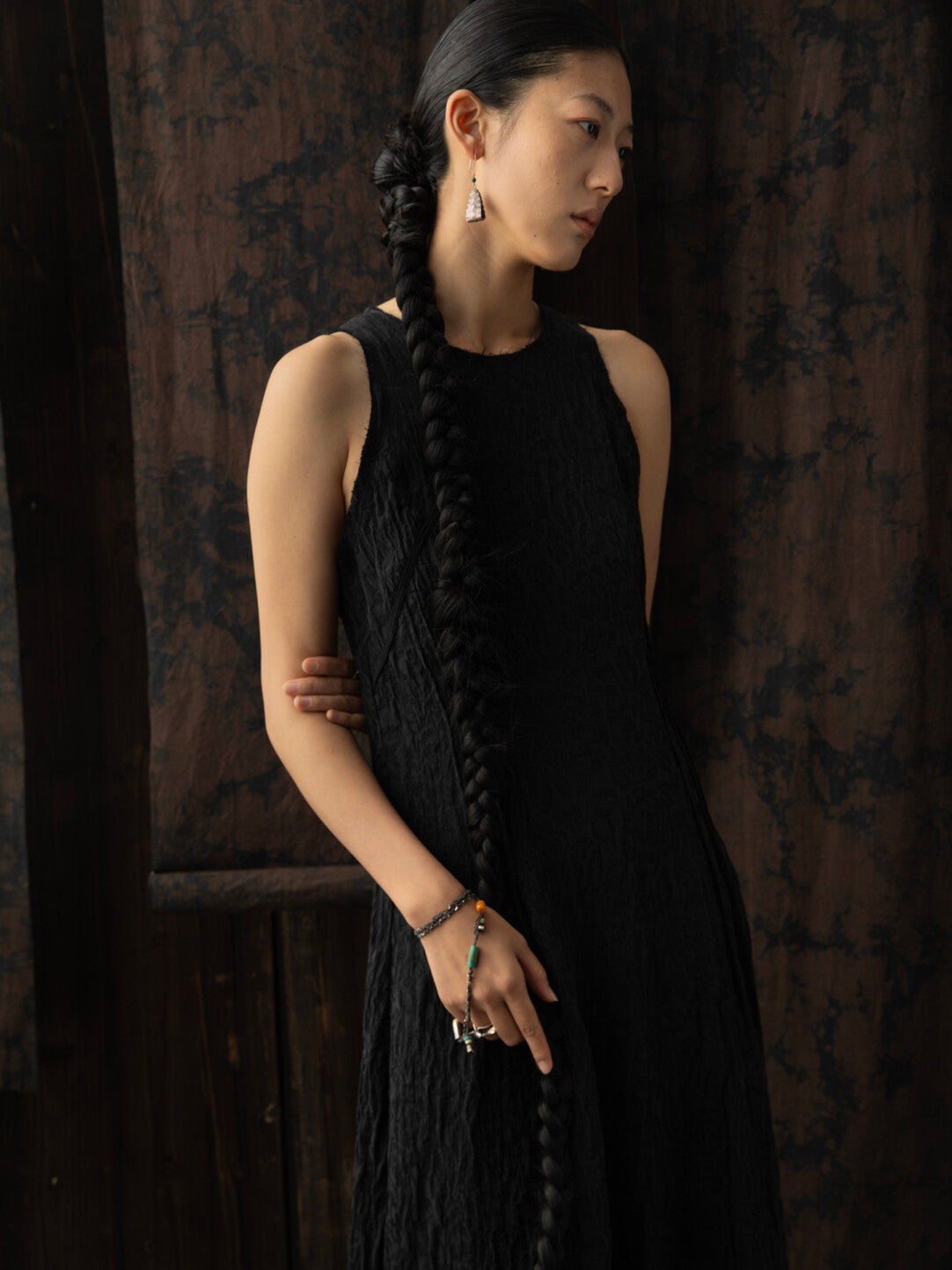 SOARIN WORLD Neo-Oriental Heritage Crinkle Texture A-line Sleeveless Dress N-DCZ242TQ13