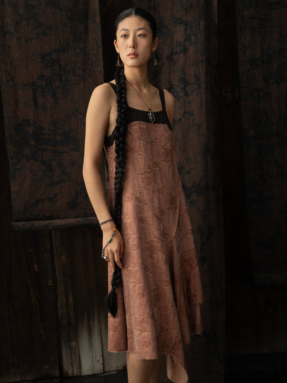 SOARIN WORLD Neo-Oriental Heritage Asymmetric Cotton-Viscose Floral Dress N-DCZ242TQ17