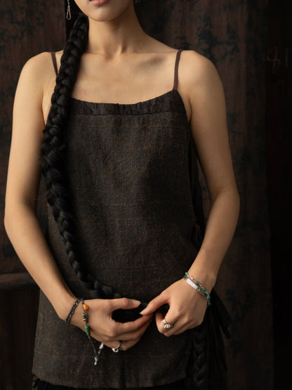 SOARIN WORLD Neo-Oriental Heritage Modern Zen Collection Boxy Silhouette Camisole Jacquard Silk Top N-DCZ242TQ16