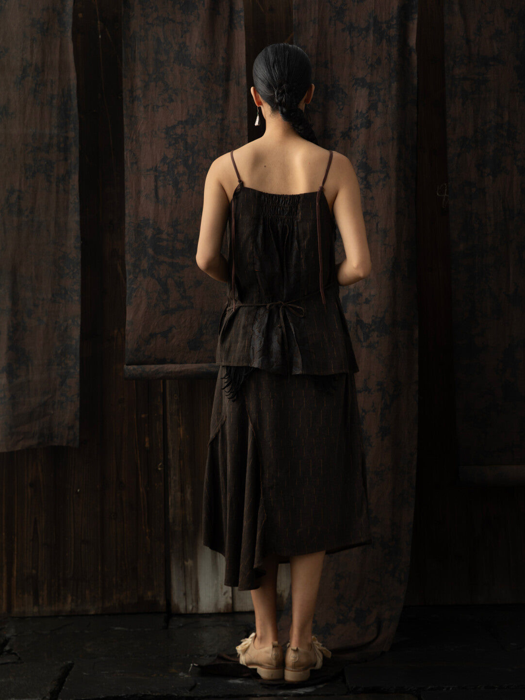 SOARIN WORLD Neo-Oriental Heritage Modern Zen Collection Boxy Silhouette Camisole Jacquard Silk Top N-DCZ242TQ16