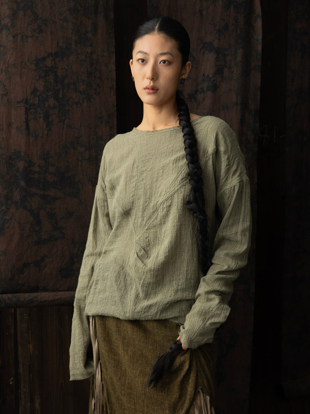 SOARIN WORLD Neo-Oriental Heritage Relaxed Fit Linen-blend Top N-DCZ242TC07