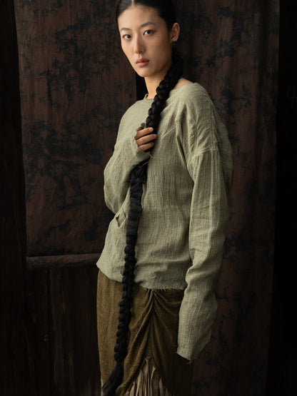 SOARIN WORLD Neo-Oriental Heritage Relaxed Fit Linen-blend Top N-DCZ242TC07