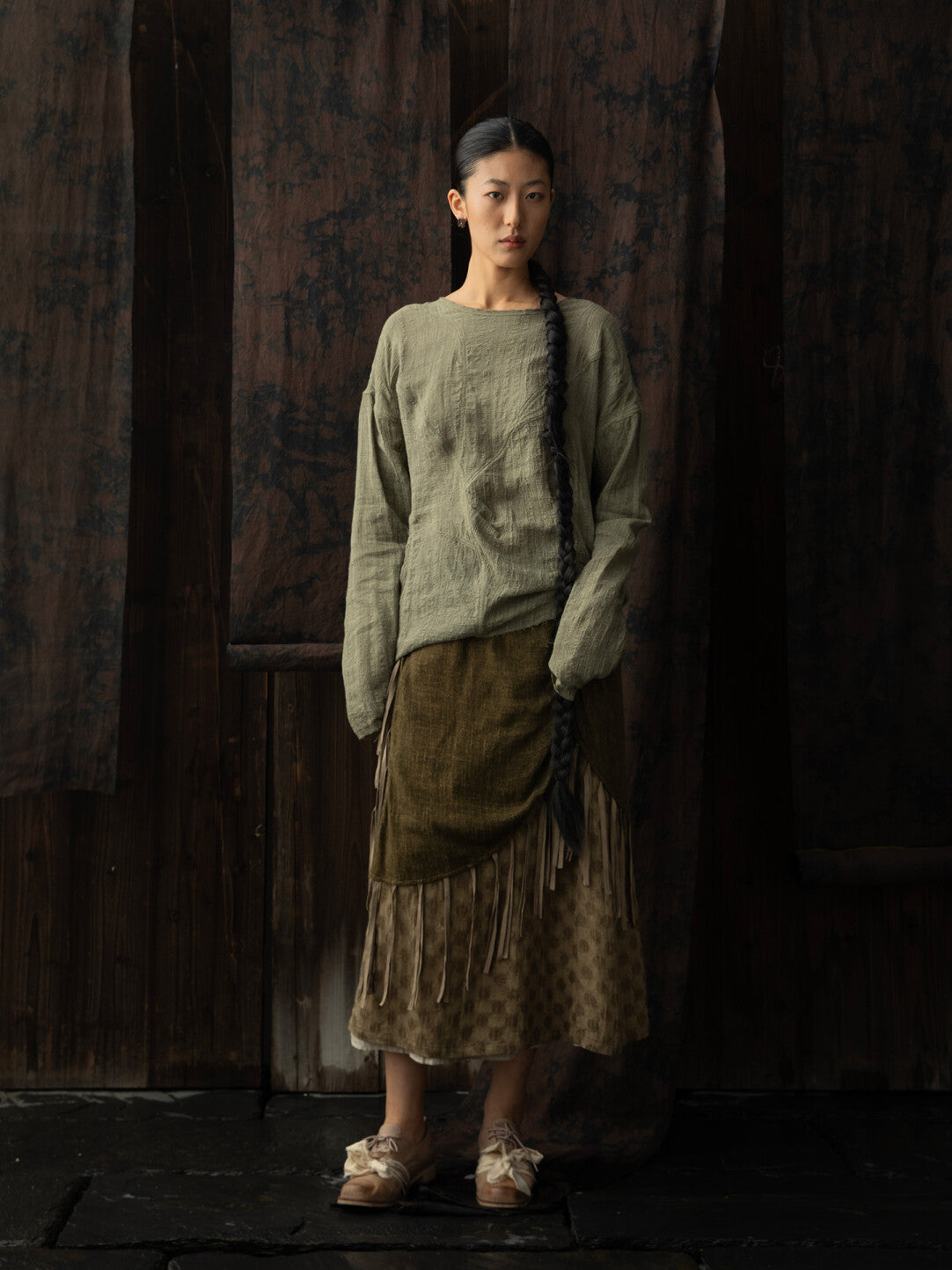 SOARIN WORLD Neo-Oriental Heritage Relaxed Fit Linen-blend Top N-DCZ242TC07