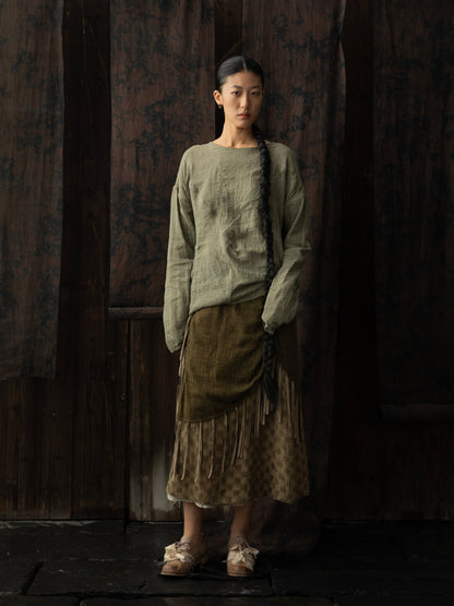 SOARIN WORLD Neo-Oriental Heritage Relaxed Fit Linen-blend Top N-DCZ242TC07