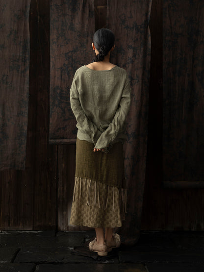 SOARIN WORLD Neo-Oriental Heritage Relaxed Fit Linen-blend Top N-DCZ242TC07