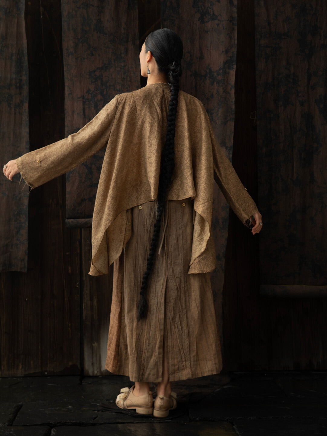 SOARIN WORLD Neo-Oriental Heritage Zen Architectural Layered Mixed-Fabric Dress DCZ242TQ15