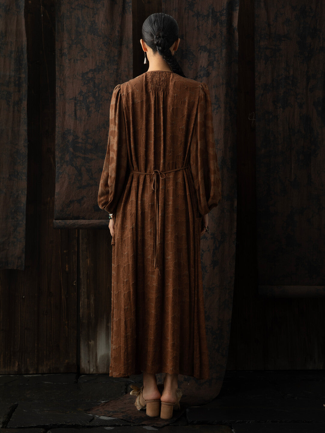 SOARIN WORLD Neo-Oriental Heritage Relaxed Silhouette Jacquard Texture Maxi Dress N-DCZ252TQ40