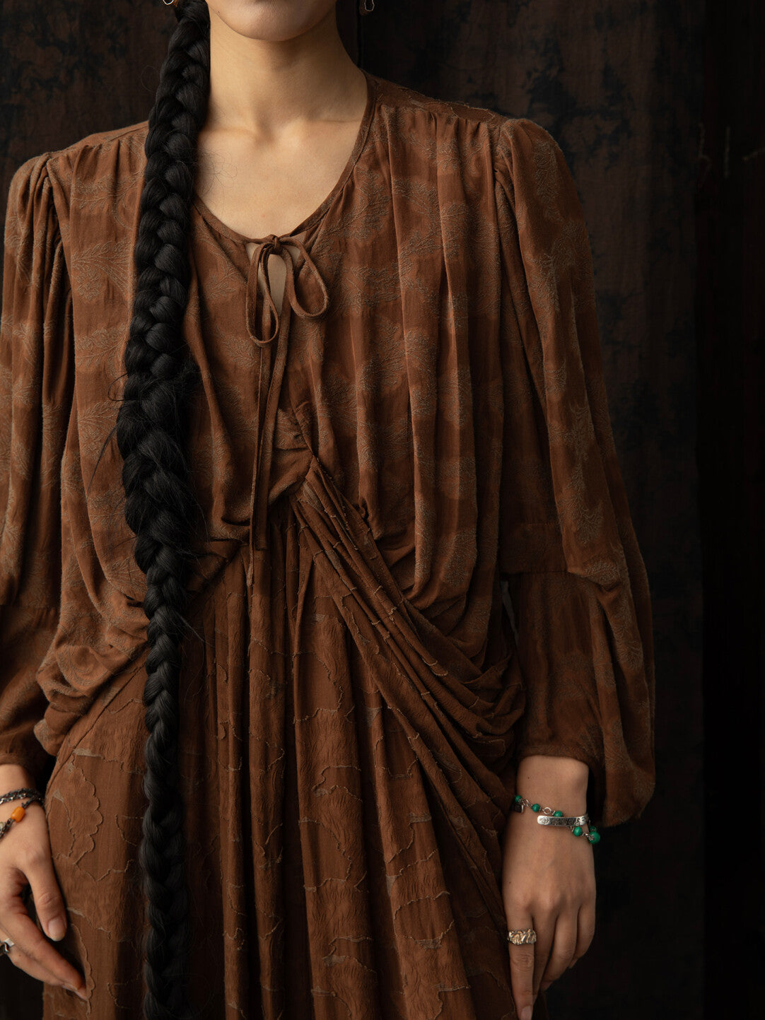 SOARIN WORLD Neo-Oriental Heritage Relaxed Silhouette Jacquard Texture Maxi Dress N-DCZ252TQ40