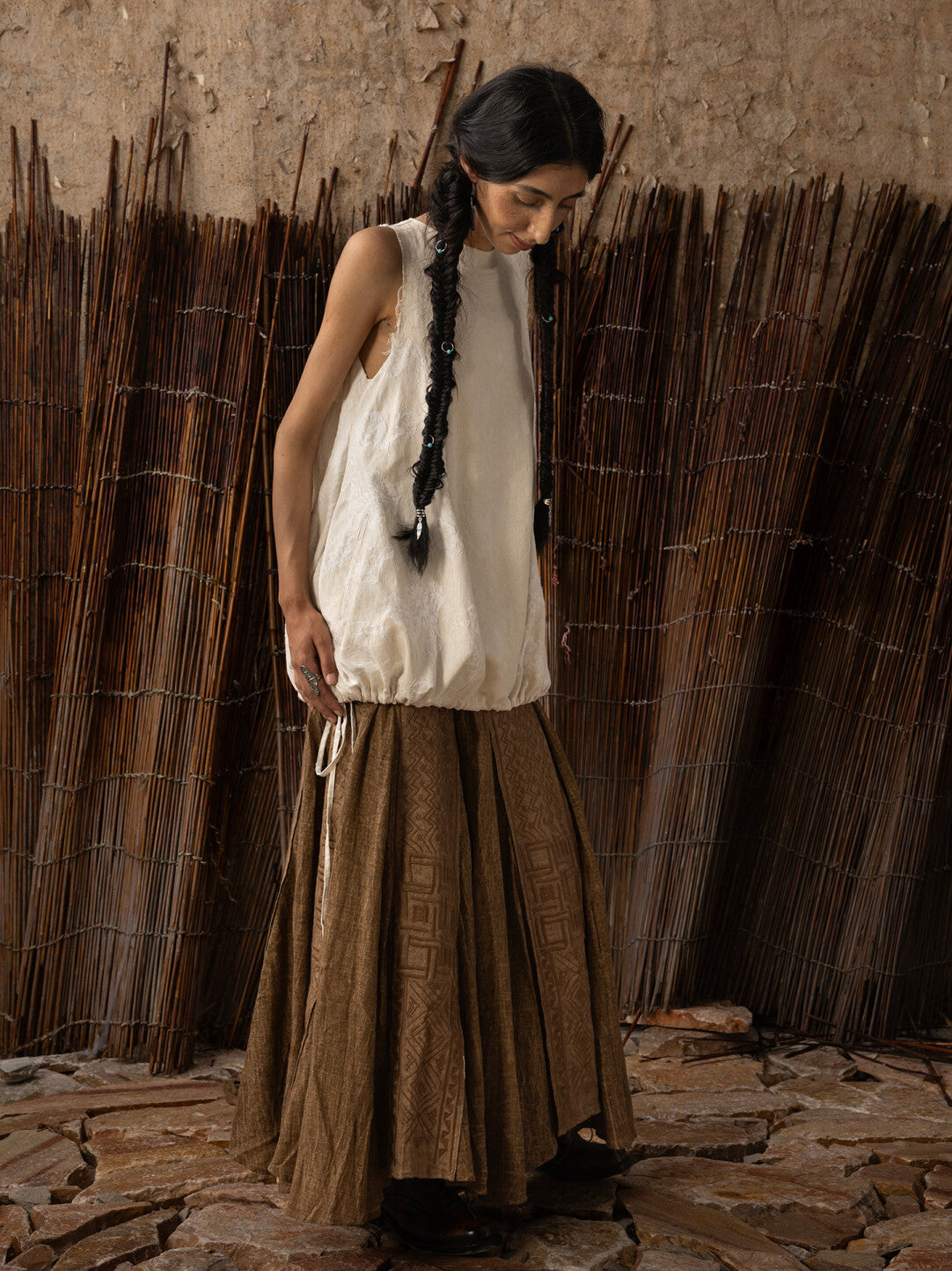 SOARIN WORLD Neo-Oriental Heritage Bubble Silhouette Textured Fabric Blouse N-DCZ252TC13
