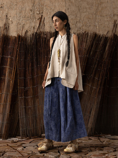 SOARIN WORLD Neo-Oriental Heritage Wide-Leg Skirt Pants Textured Blend N-DCZ252TF06