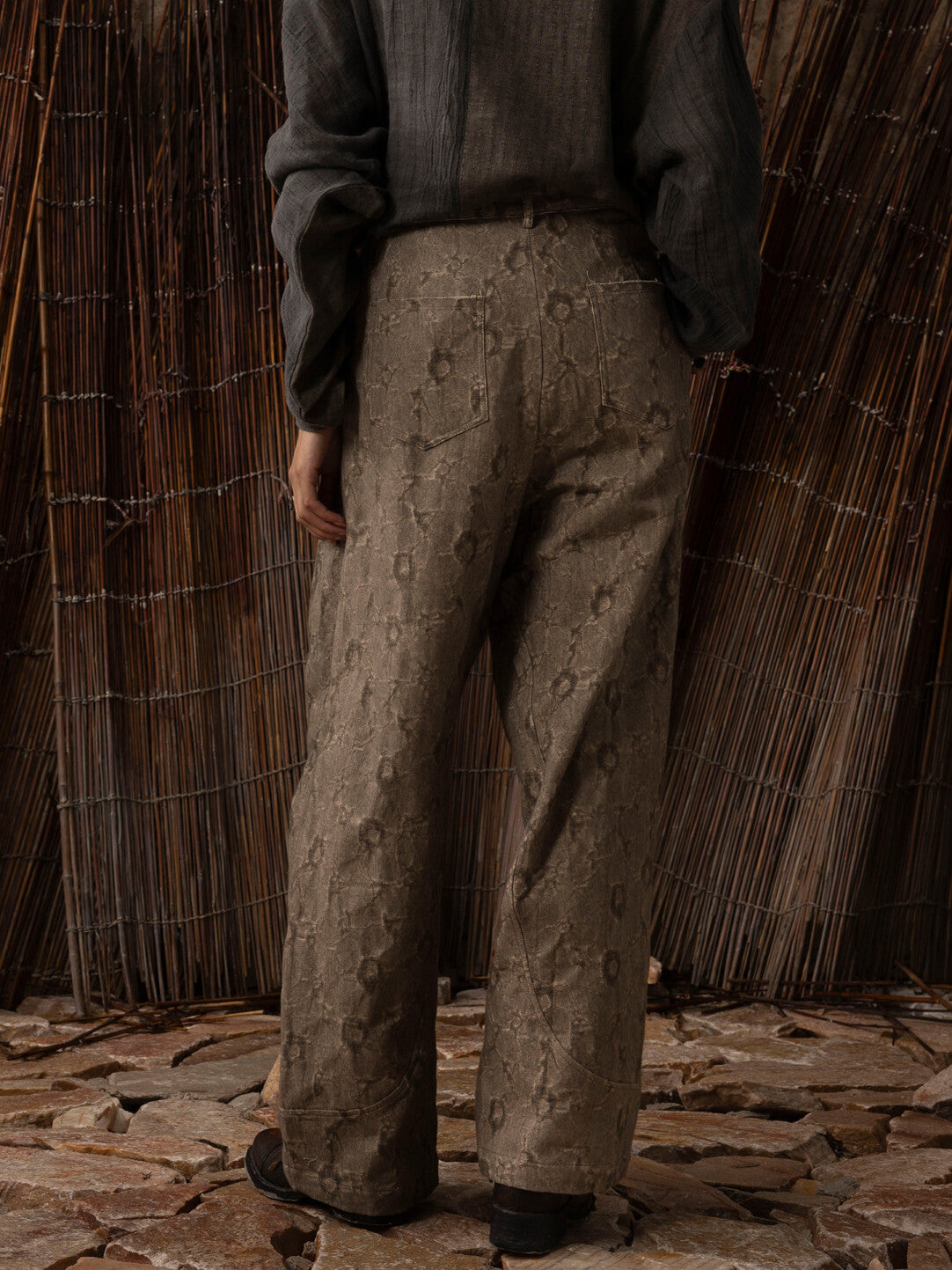 SOARIN WORLD Neo-Oriental Heritage Wide Leg Cropped Trousers Textured Cotton Linen Blend N-DCZ252TF07