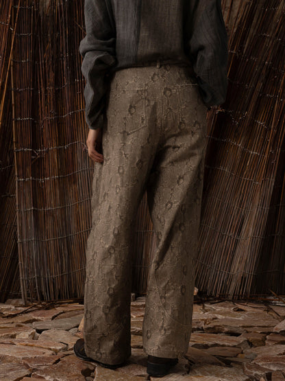 SOARIN WORLD Neo-Oriental Heritage Wide Leg Cropped Trousers Textured Cotton Linen Blend N-DCZ252TF07