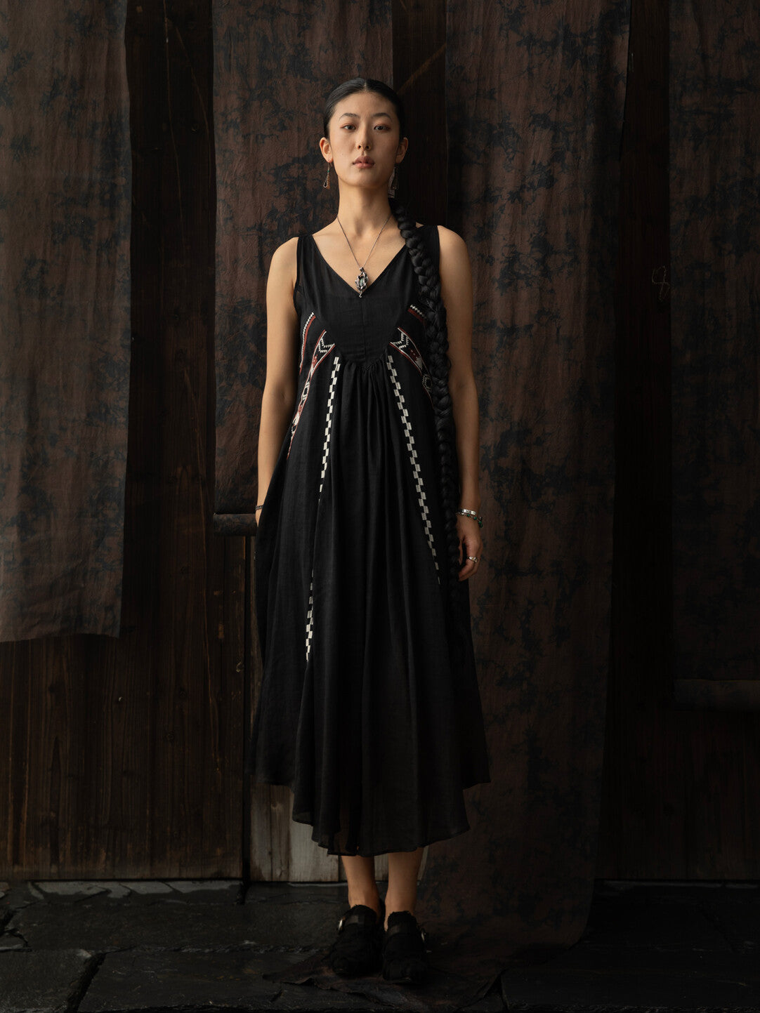 SOARIN WORLD Neo-Oriental Heritage Sleeveless Dress Linen Blend N-DCZ252TQ22