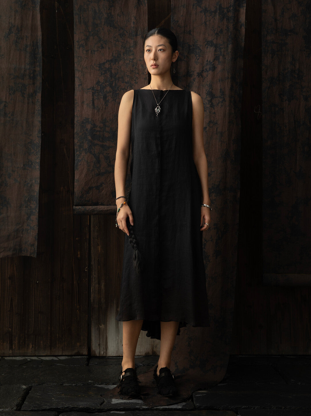 SOARIN WORLD Neo-Oriental Heritage Sleeveless Dress Linen Blend N-DCZ252TQ22
