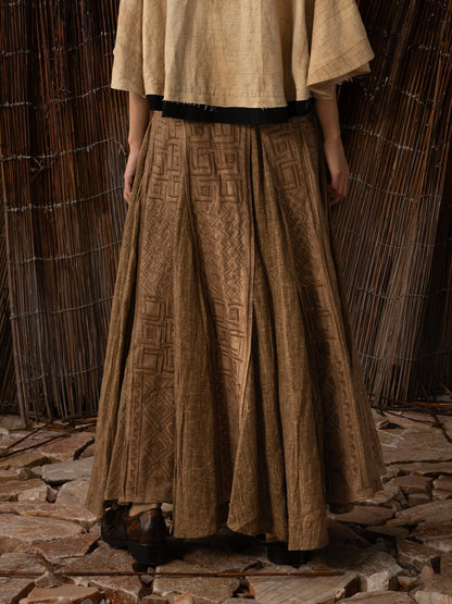 SOARIN WORLD Neo-Oriental Heritage Umbrella Silhouette Linen-Cotton Maxi Skirt N-DCZ252TQ27