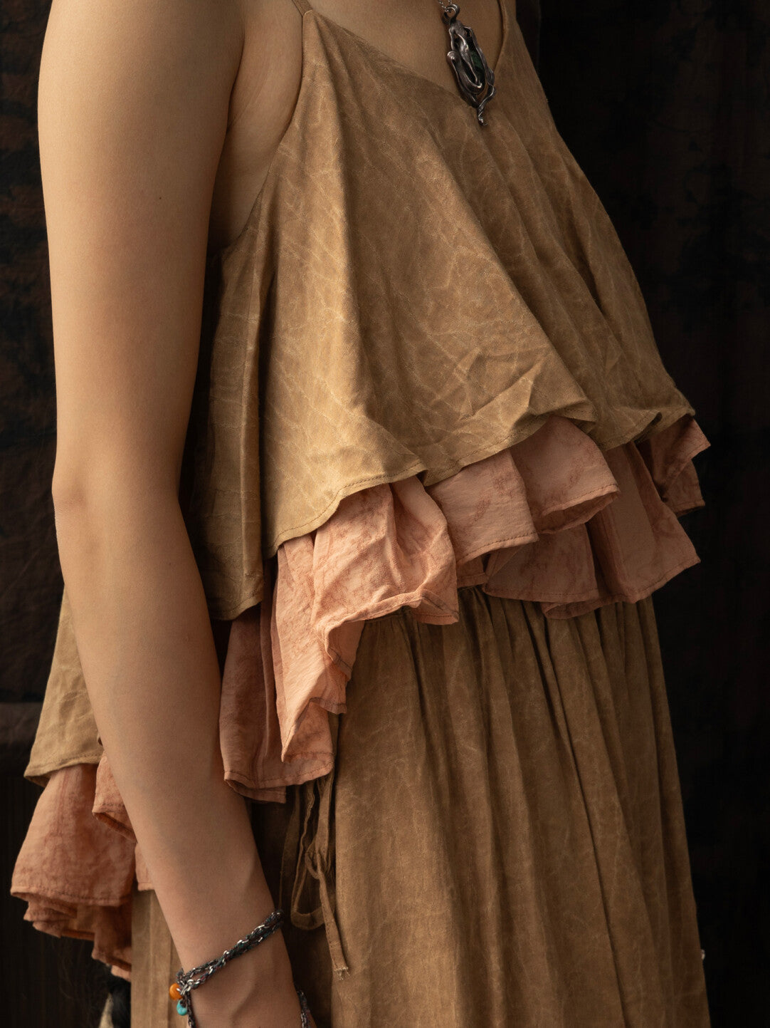 SOARIN WORLD Neo-Oriental Heritage Layered Camisole Long Dress Tencel Blend N-DCZ252TQ30