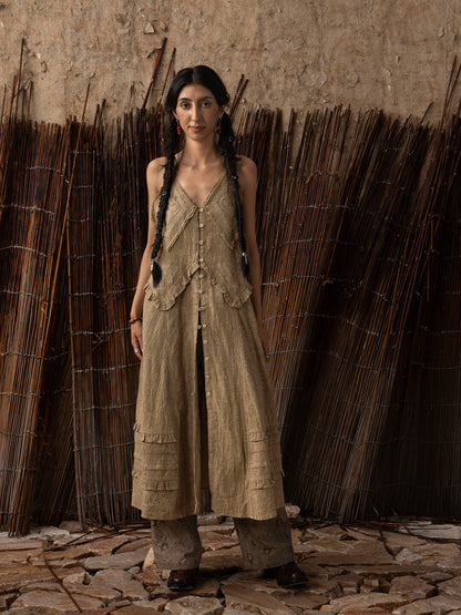 SOARIN WORLD Neo-Oriental Heritage A-Line Coarse Linen Camisole Dress N-DCZ252TQ32