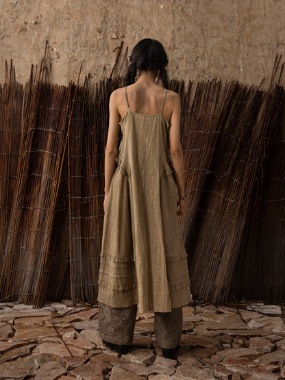 SOARIN WORLD Neo-Oriental Heritage A-Line Coarse Linen Camisole Dress N-DCZ252TQ32