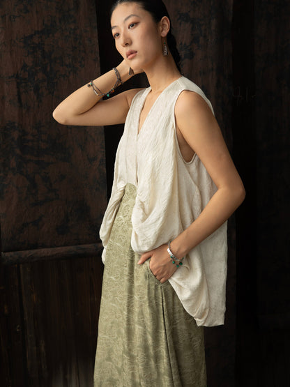 SOARIN WORLD Neo-Oriental Heritage Asymmetric Draped Structured Blend Two-Piece Set N-DCZ252TQ33