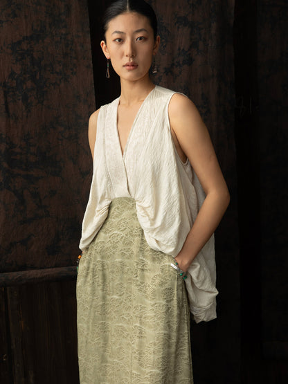 SOARIN WORLD Neo-Oriental Heritage Asymmetric Draped Structured Blend Two-Piece Set N-DCZ252TQ33