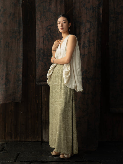 SOARIN WORLD Neo-Oriental Heritage Asymmetric Draped Structured Blend Two-Piece Set N-DCZ252TQ33