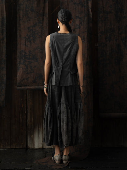 SOARIN WORLD Neo-Oriental Heritage Deconstructed Pleated Dark Jacquard Skirt N-DCZ252TQ35
