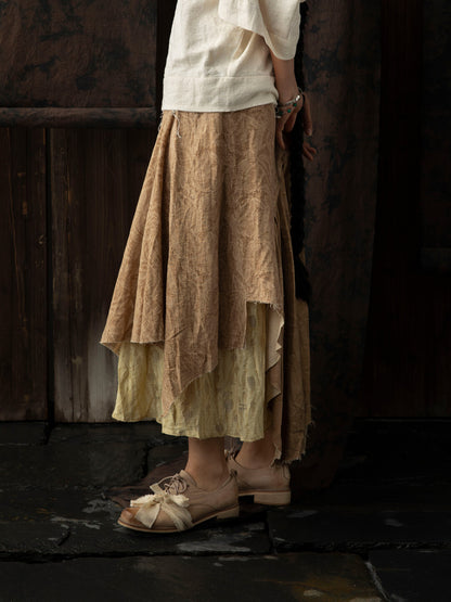 SOARIN WORLD Neo-Oriental Heritage Asymmetrical Layered Skirt Textured Fabric Bottoms N-DCZ252TQ36