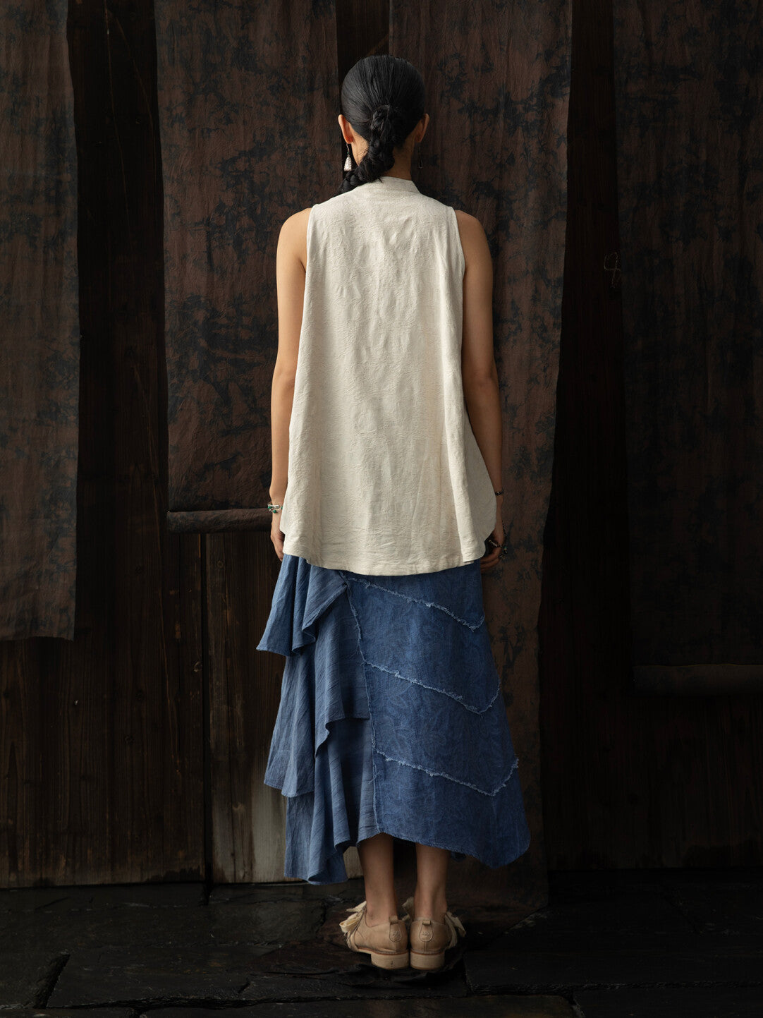 SOARIN WORLD Neo-Oriental Heritage Asymmetrical Tiered A-Line Skirt Cotton Blend N-DCZ252TQ37