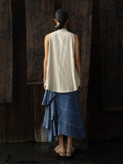 SOARIN WORLD Neo-Oriental Heritage Asymmetrical Tiered A-Line Skirt Cotton Blend N-DCZ252TQ37