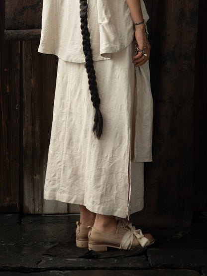 SOARIN WORLD Neo-Oriental Heritage Asymmetric Layered Texture Linen Blend Long Skirt N-DCZ252TQ34