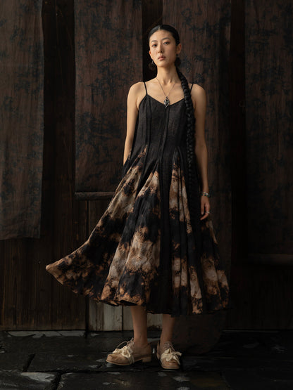 SOARIN WORLD Neo-Oriental Heritage Ethereal Sculptural Linen-Blend Dress N-DCZ252TQ43