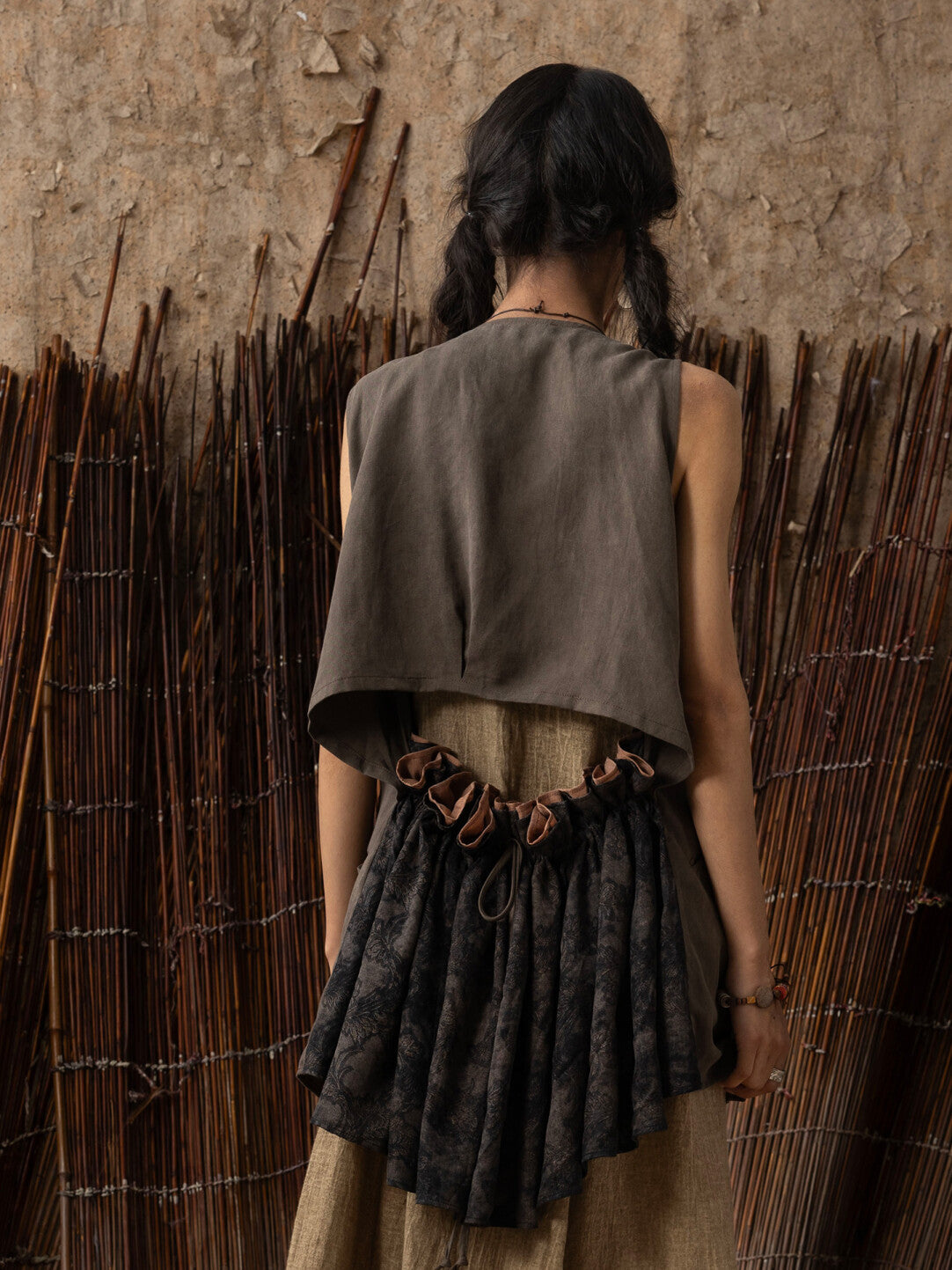 SOARIN WORLD Neo-Oriental Heritage hree-Dimensional Silhouette  Tencel-Linen Blend Reversible Vest Dress N-DCZ252TC17