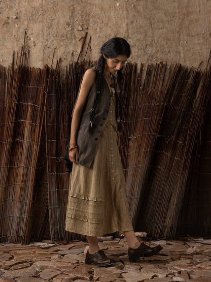 SOARIN WORLD Neo-Oriental Heritage hree-Dimensional Silhouette  Tencel-Linen Blend Reversible Vest Dress N-DCZ252TC17