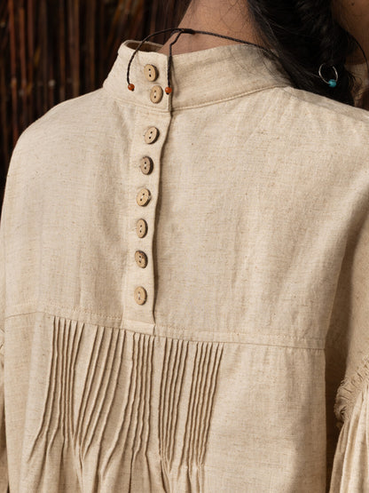 SOARIN WORLD Neo-Oriental Heritage Oversized Cotton-Linen Pleated Shirt N-DCZ242TC02