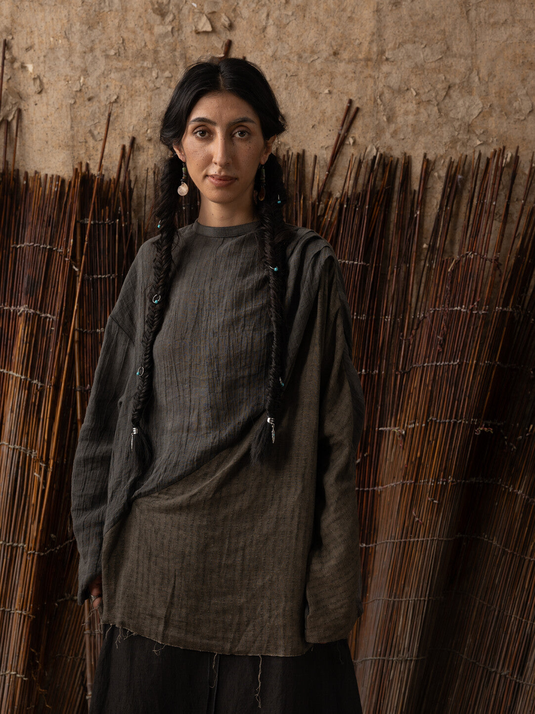 SOARIN WORLD Neo-Oriental Heritage Relaxed Fit Linen-Blend Textured Shirt N-DCZ242TC03
