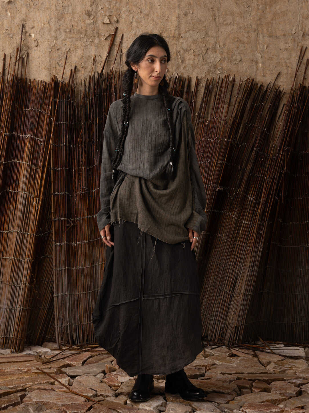 SOARIN WORLD Neo-Oriental Heritage Relaxed Fit Linen-Blend Textured Shirt N-DCZ242TC03