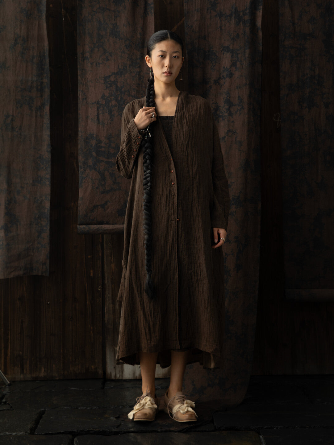 SOARIN WORLD Neo-Oriental Heritage Asymmetric Loose Linen Coat N-DCZ242TW02