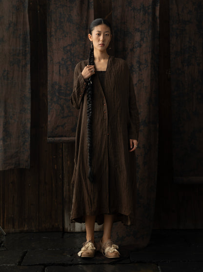 SOARIN WORLD Neo-Oriental Heritage Asymmetric Loose Linen Coat N-DCZ242TW02