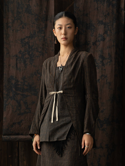 SOARIN WORLD（Neo-Oriental Heritage）Casual Vintage Loose Fit Silk Cotton Modal Blend Wrap Top N-DCZ242TW04