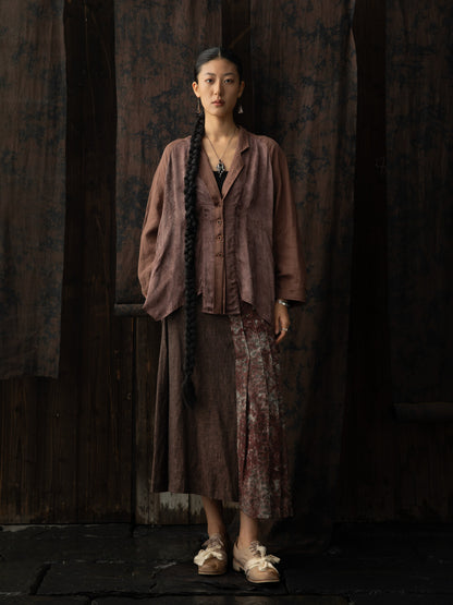 SOARIN WORLD Asymmetric Rayon Linen Splice Shirt N-DCZ242TW05