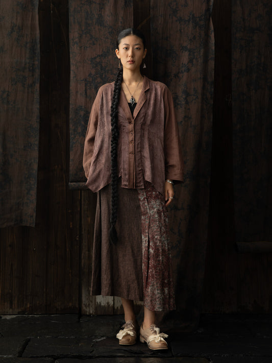 SOARIN WORLD Asymmetric Rayon Linen Splice Shirt N-DCZ242TW05