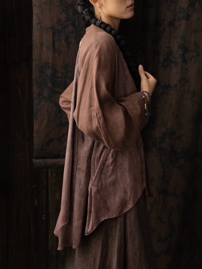 SOARIN WORLD Asymmetric Rayon Linen Splice Shirt N-DCZ242TW05