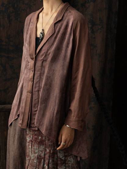 SOARIN WORLD Asymmetric Rayon Linen Splice Shirt N-DCZ242TW05