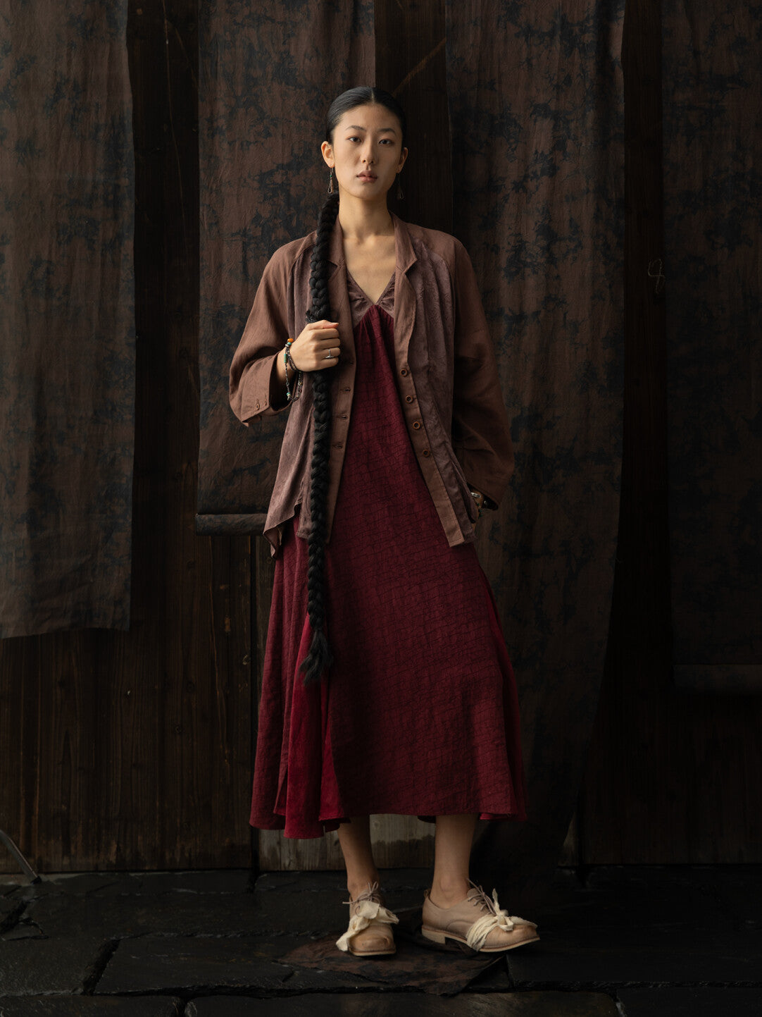 SOARIN WORLD Asymmetric Rayon Linen Splice Shirt N-DCZ242TW05