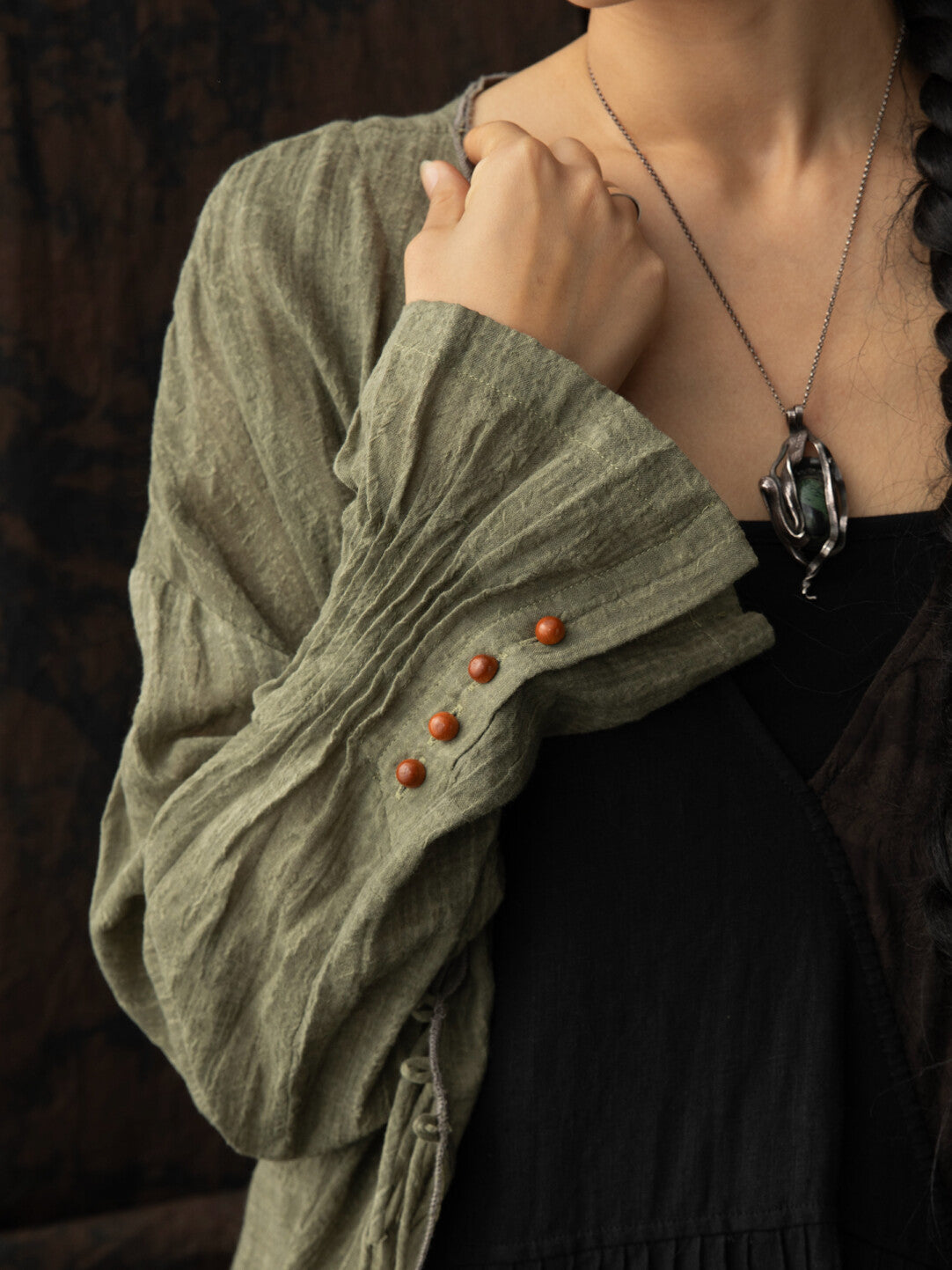 SOARIN WORLD Neo-Oriental Heritage Asymmetric Slit Duster Robe N-DCZ242TW06